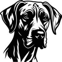 Black and white illustration of a doberman pinscher's head, perfect for dog lover designs, t shirts, and branding vector