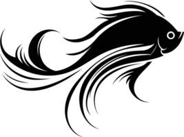 Stylized black and white illustration of a fish with flowing tail fins, perfect for tattoo design, branding, or decorative art vector