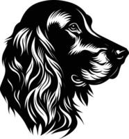 A striking black and white illustration of a dog's head in profile, showcasing a detailed and expressive depiction of fur and features vector