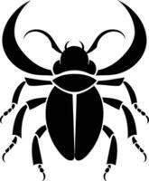 A simple, bold black and white silhouette of a beetle with long, curved horns vector