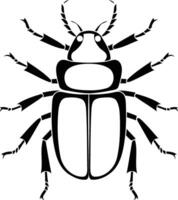 A simple yet striking black and white illustration of a beetle with detailed antennae and legs, perfect for nature-themed designs, insect-related projects, or tattoo inspiration vector