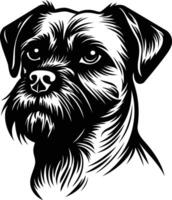 A striking black and white illustration of a border terrier, showcasing its distinctive features and personality vector