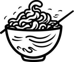 A simple line drawing illustration of a bowl of noodles with chopsticks vector