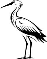 A minimalist black and white illustration of a heron, perfect for nature themed designs, logo creation, or adding a touch of elegance to any project vector