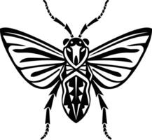 Black and white graphic illustration of a stylized moth with intricate details vector
