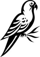 Stylized black and white illustration of a parrot perched on a branch vector