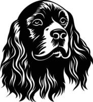 Black and white illustration of a spaniel dog's head, perfect for pet lovers, dog breeders, or any project needing a stylish and elegant design vector