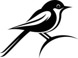 Simple black and white illustration of a bird perched on a branch vector