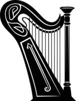 A striking silhouette of a celtic harp, ideal for design projects related to music, tradition, and heritage vector
