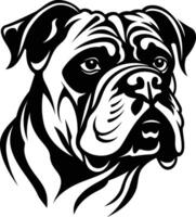 A bold and striking black and white illustration of a bulldog's head, ideal for designs requiring a powerful and assertive image vector