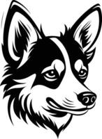 A striking black and white illustration of a husky dog's head, showcasing its intense gaze and playful expression vector