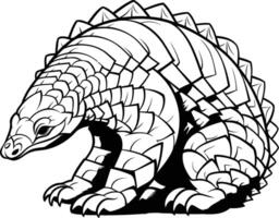 Black and white element illustration of an armadillo in a curled up position vector