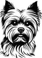 A striking black and white illustration of a yorkshire terrier, capturing its playful charm and endearing personality vector