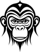 A bold, black and white illustration of a monkey's face, perfect for tattoo designs, t shirts, and branding projects vector