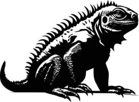 A bold black and white silhouette of an iguana, perfect for use in designs, illustrations, and branding vector