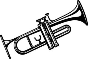 Black and white element illustration of a trumpet isolated on white background vector