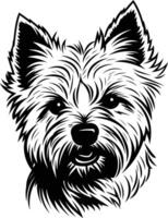 A striking black and white illustration of a westie's head, capturing their playful personality vector