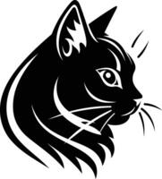 A striking black and white illustration of a cat's head in profile, perfect for tattoos, logos, and graphic design projects vector