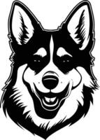 A black and white illustration of a friendly husky dog's face, perfect for pet related projects, social media posts, or branding vector