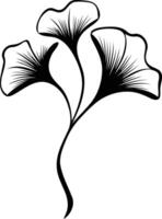 Elegant black and white illustration of three ginkgo leaves, perfect for adding a touch of nature to your designs vector