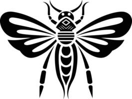 Stylized black and white insect tattoo design featuring intricate patterns on the body and wings, perfect for use as a element illustration or design element vector