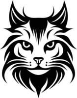 A bold, black and white illustration of a stylized cat's face vector