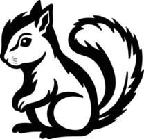 A bold, black and white illustration of a squirrel in a stylized, cartoonish style vector