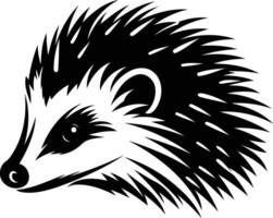 Black and white illustration of a hedgehog head with a fierce expression vector