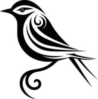 Stylized black and white tattoo design of a bird with intricate feather detailing vector
