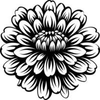 Black and white line art illustration of a single, detailed flower vector