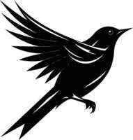 Black and white silhouette of a stylized bird in flight, perfect for tattoo design, logo creation, or graphic design projects vector