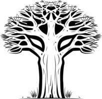 A stylized black and white illustration of a tree with a thick trunk and sprawling branches, perfect for adding a touch of nature to your design projects vector
