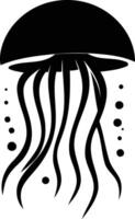 Simple yet striking black and white illustration of a jellyfish, perfect for designs, logos, and website graphics vector