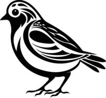 A stylized black and white illustration of a bird with intricate feather patterns vector