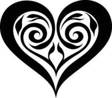 Intricate black and white heart tattoo design featuring a swirling pattern vector