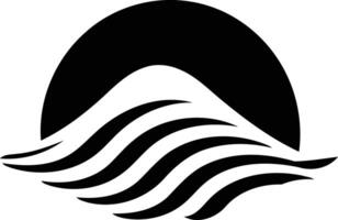 A minimalist black and white logo design featuring a stylized wave cresting over a circle, perfect for businesses focused on nature, water, or design vector