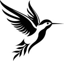 A stylish black and white silhouette of a hummingbird in flight, perfect for design projects, tattoos, or as a graphic element vector