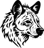 A striking black and white illustration of a wild dog's head, capturing its sharp features and fierce expression vector