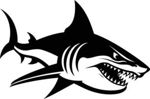 Powerful black and white illustration of a shark with open mouth, perfect for logos, branding, and designs vector
