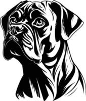 A bold, black and white illustration of a boxer dog's head, perfect for tattoo designs, pet lovers, and dog breed enthusiasts vector