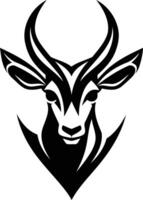 A bold and striking black and white illustration of an antelope head, perfect for logos, branding, and designs requiring a powerful, nature inspired image vector