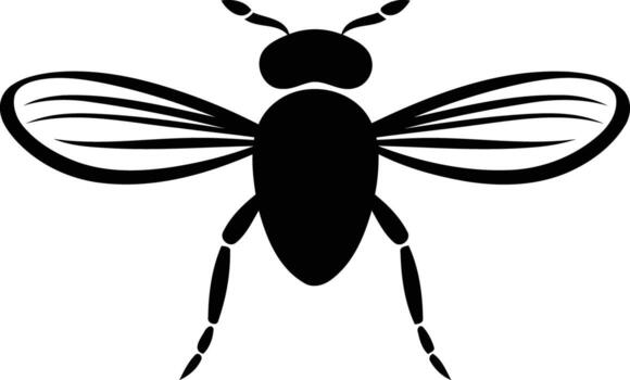 A simple, bold silhouette of a fly, perfect for use as an icon or graphic element vector