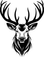 A bold black and white illustration of a majestic deer head with antlers, perfect for logo design, branding, and wildlife themed projects vector