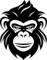 A bold, black and white illustration of a chimpanzee's face, perfect for logos, t shirts, or any project needing a powerful and primal image vector