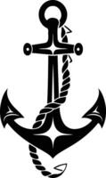 A classic, bold black silhouette of an anchor with a rope wrapped around it vector