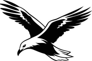 A bold, black and white silhouette of a seagull in flight vector