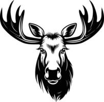 A powerful black and white illustration of a moose head, perfect for branding, logos, and wildlife designs vector
