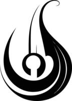A striking, abstract black and white logo design featuring a stylized, fluid form with a central circle vector
