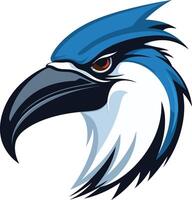 Powerful blue jay mascot head with sharp beak, perfect for sports teams, logos, and branding vector
