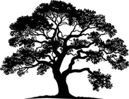 A striking silhouette of a large, majestic tree with sprawling branches vector